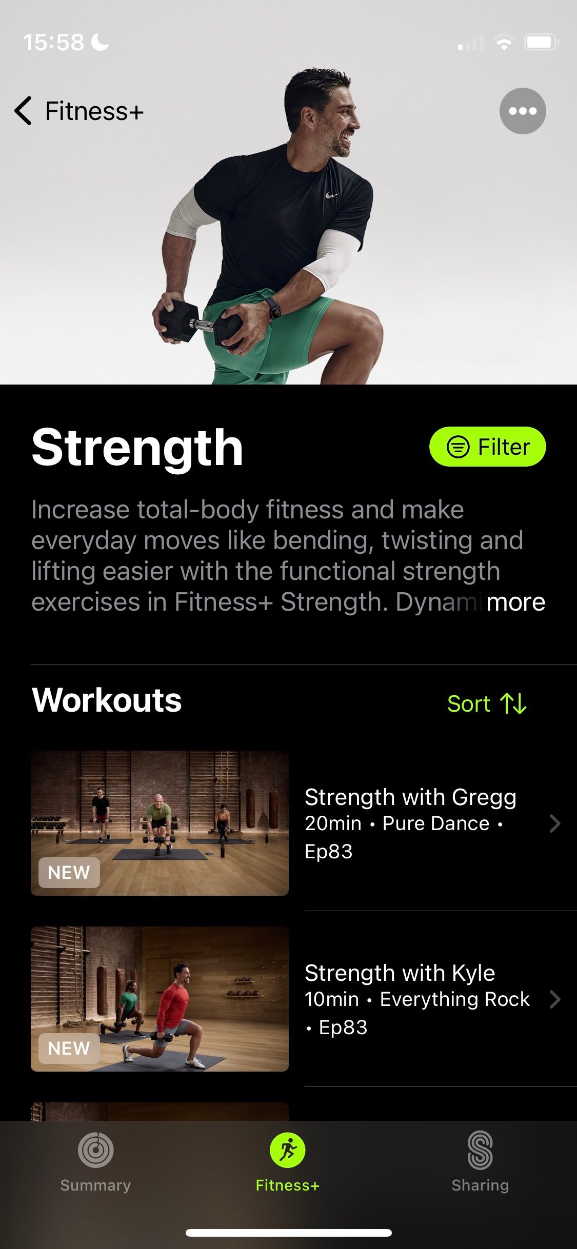 Screenshot of Apple Fitness+ Strength category