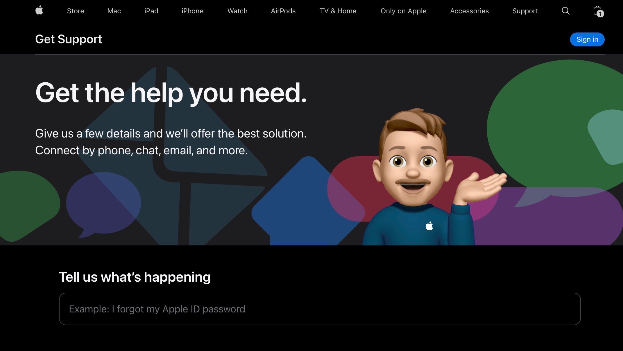 Screenshot of Apple Support