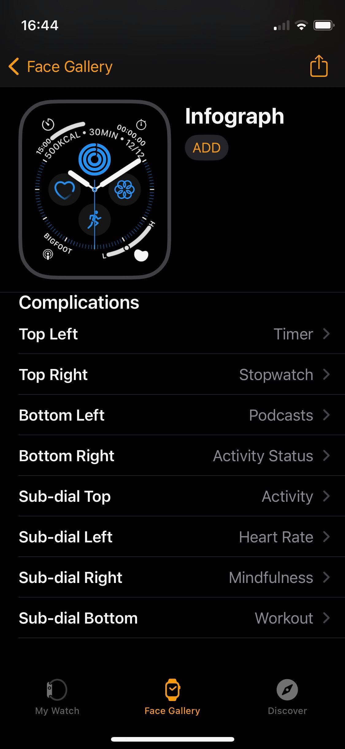 Screenshot of Apple Watch app Infograph with Complications