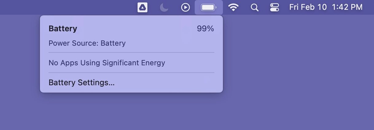 Скриншот меню значков батареи на Mac