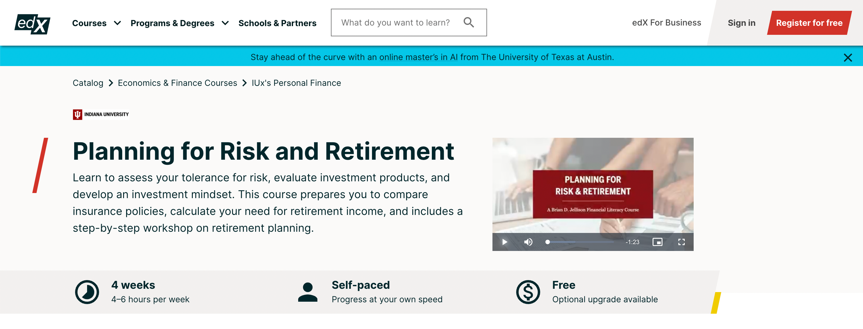 Screenshot of EdX Planning for Risk and Retirement course