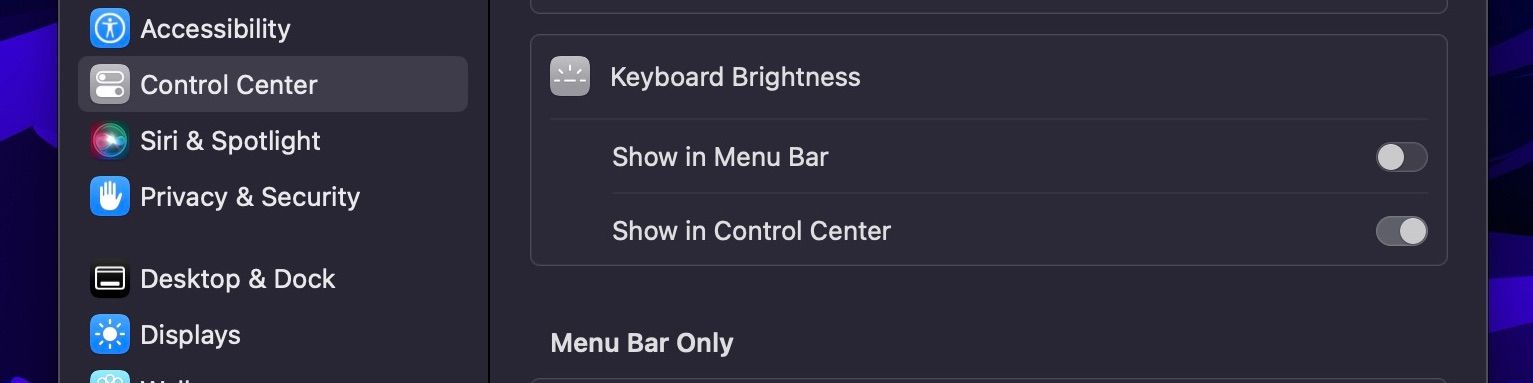 Screenshot of Keyboard Brightness in Control Center menu -1