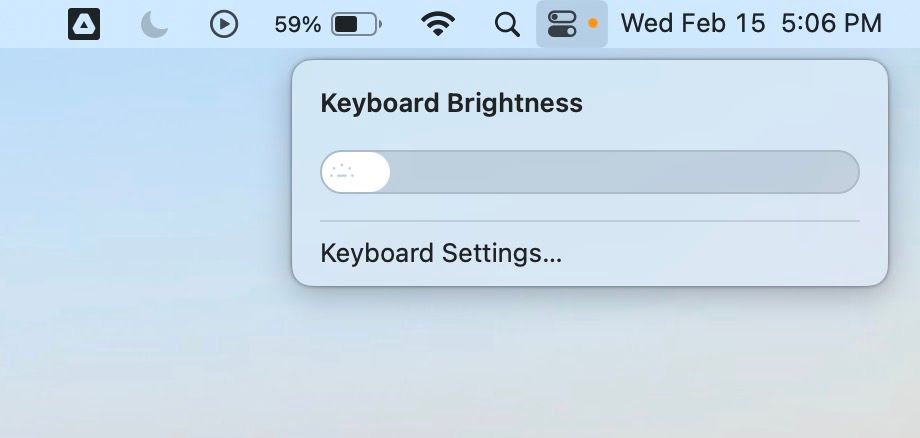Screenshot of Keyboard Brightness in Control Center