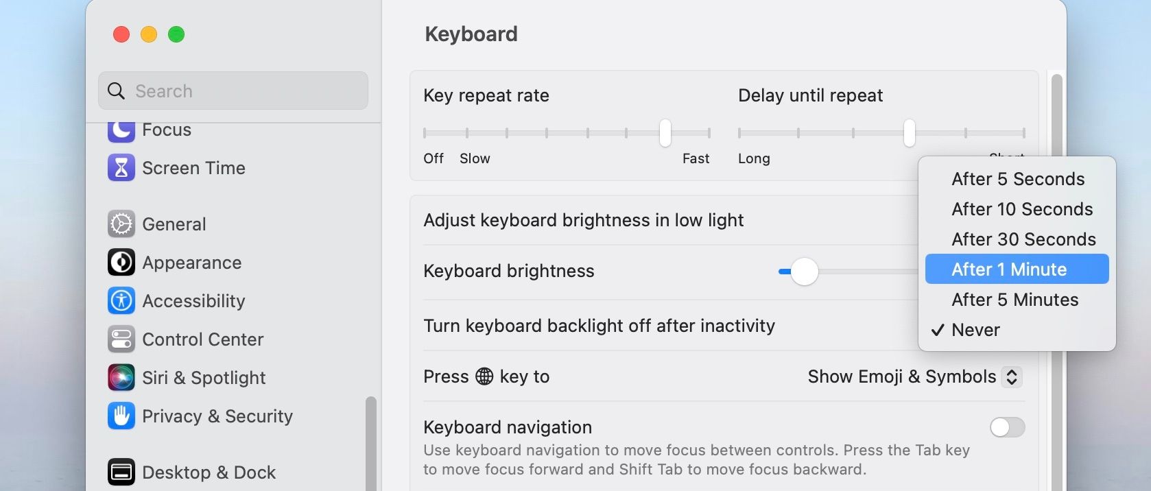 Screenshot of Keyboard menu in System Settings (2)