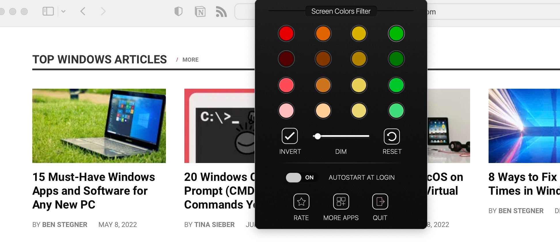 Screenshot of Screen Colors Filter tool