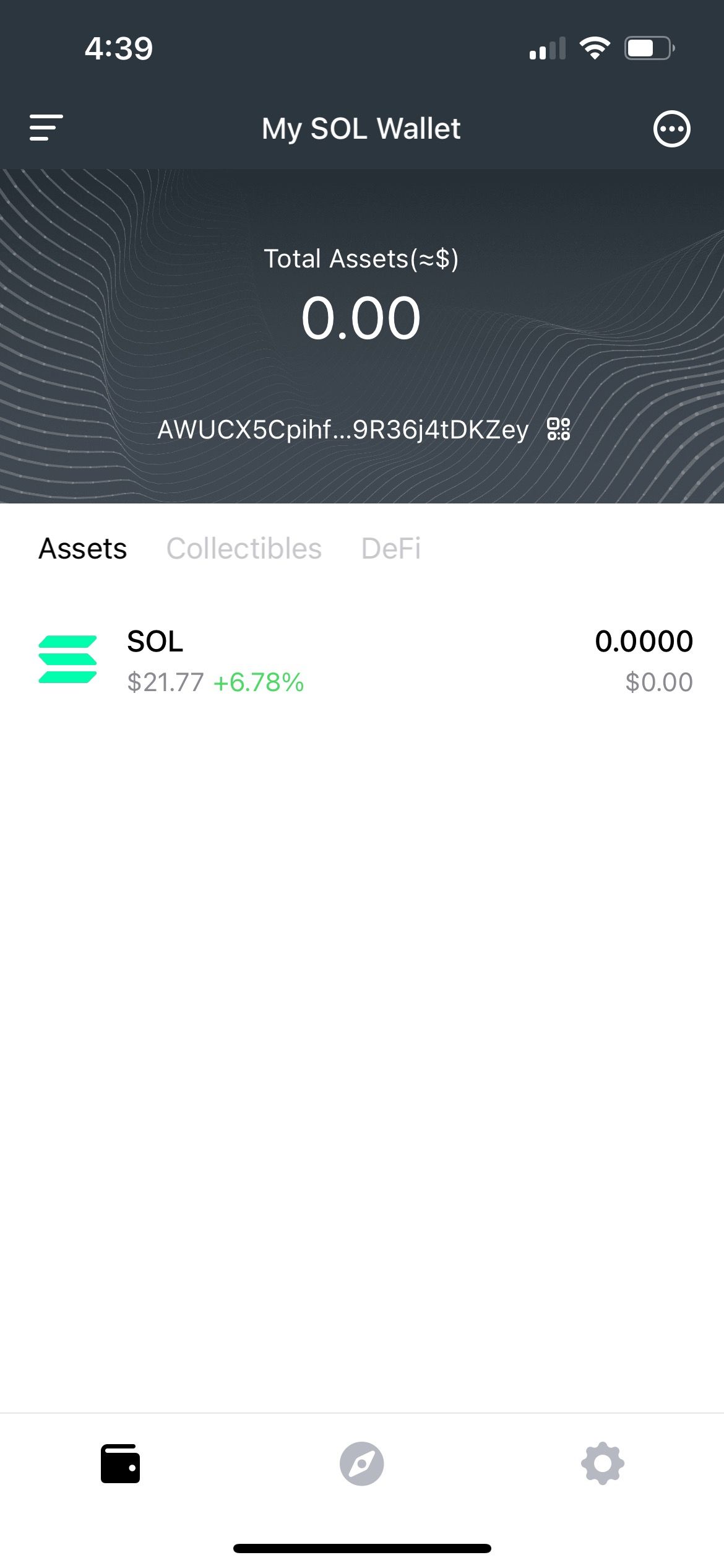 Screenshot of SOL wallet in Coinbase iOS app