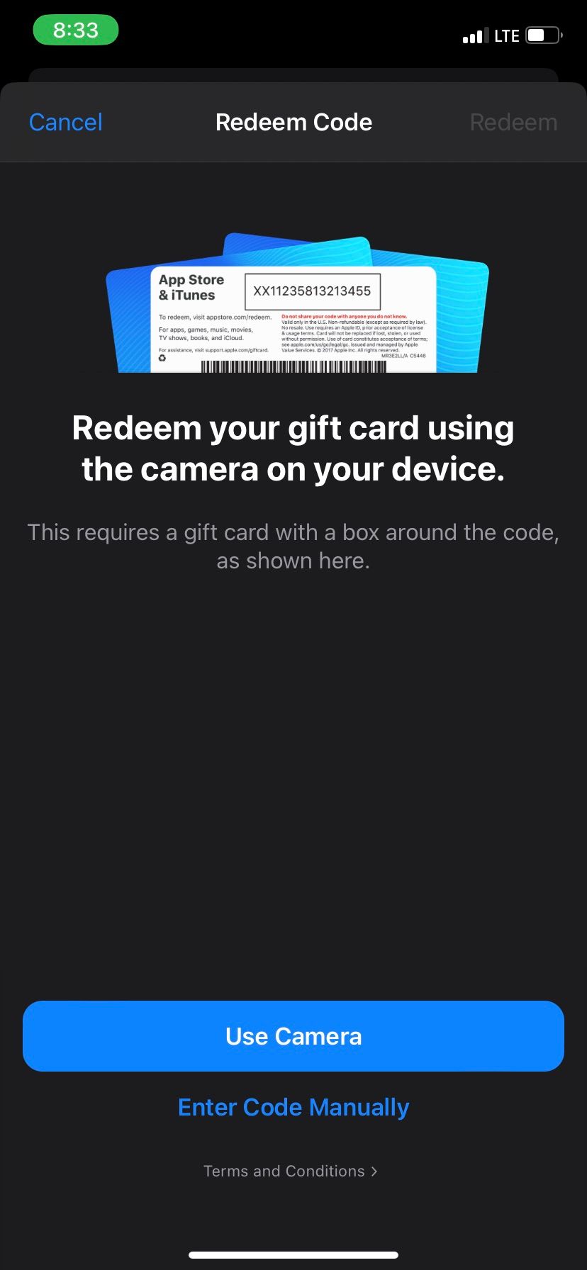 Screenshot of the Redeem Code page on an iPhone-2