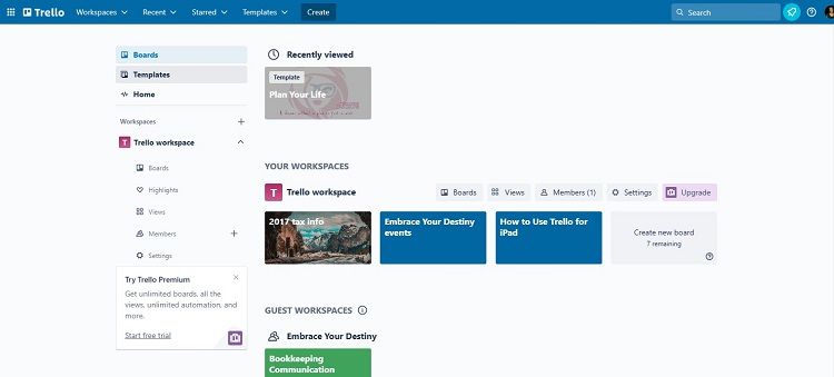 اسکرین شات از داشبورد Trello