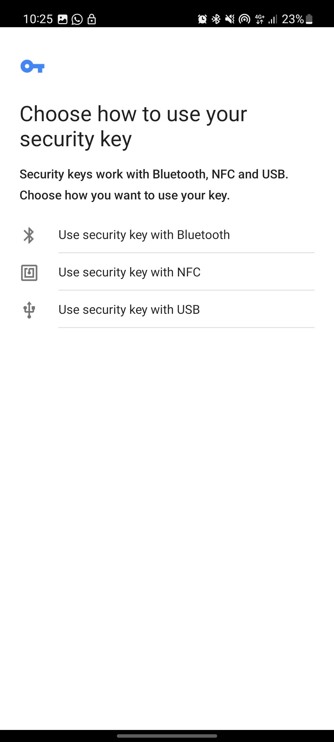 screenshot showing how to set up security key