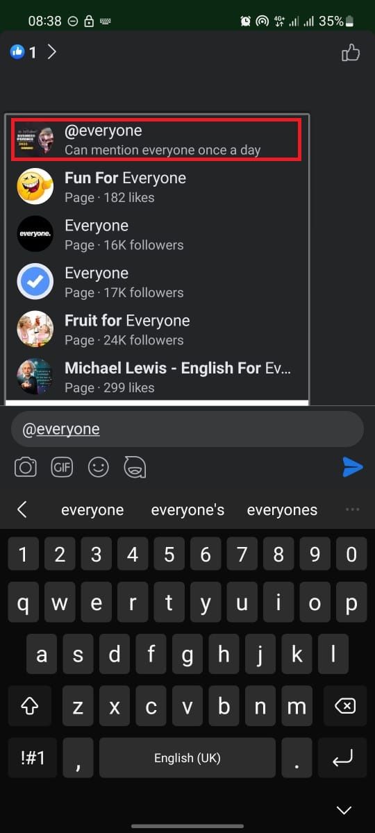 screenshot showing how to use the everyone tag on facebook