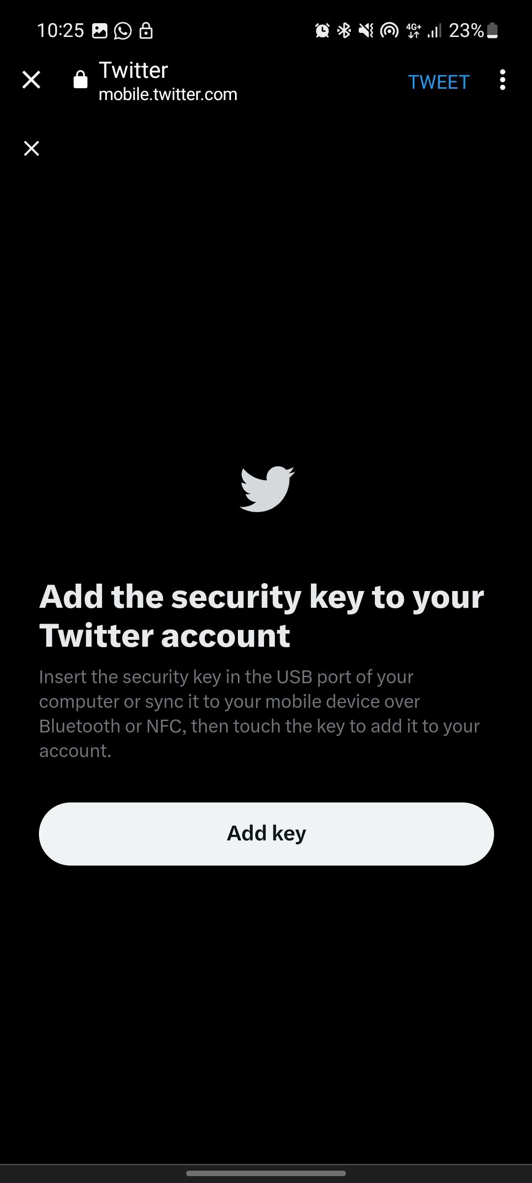 screenshot showing security key setup
