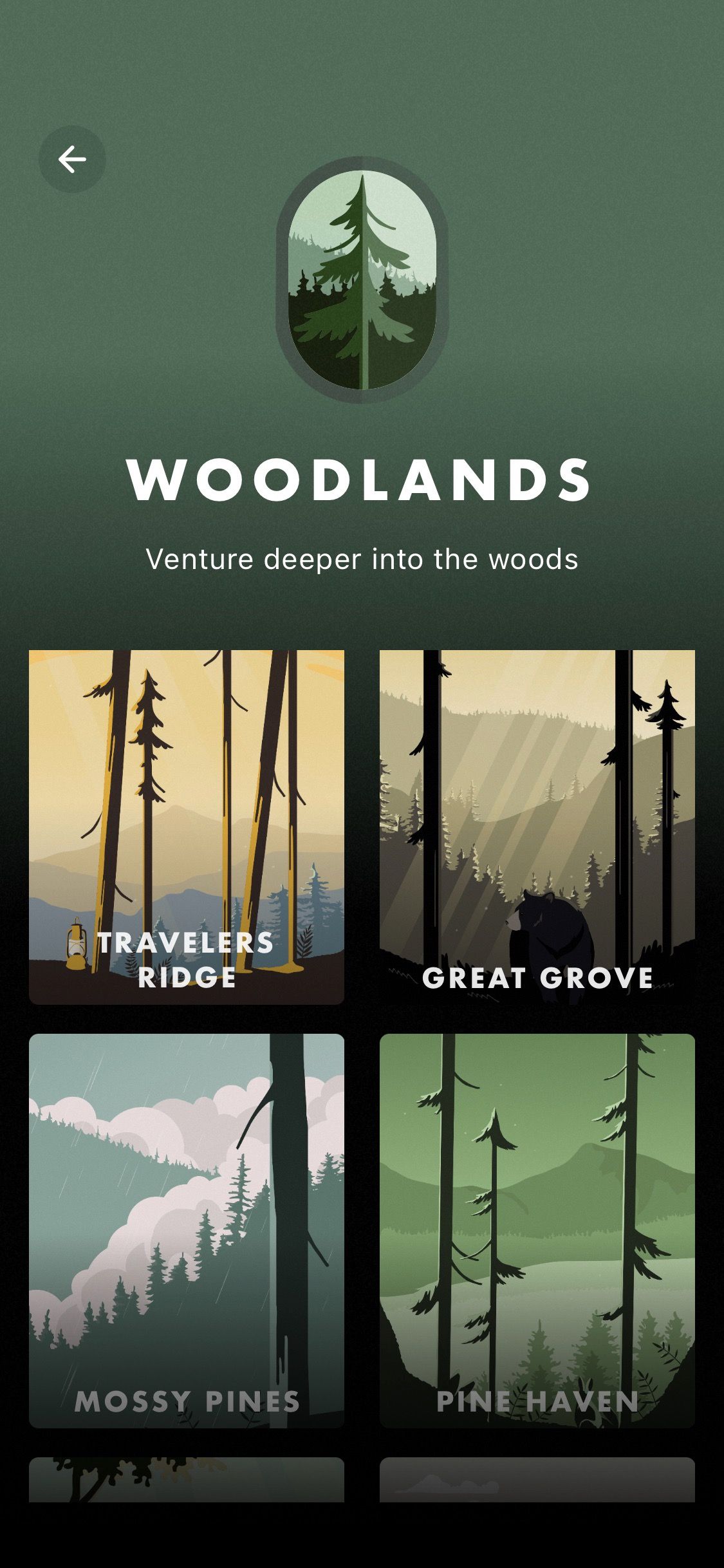 Screenshot showing Wild Journey app woodland option 2