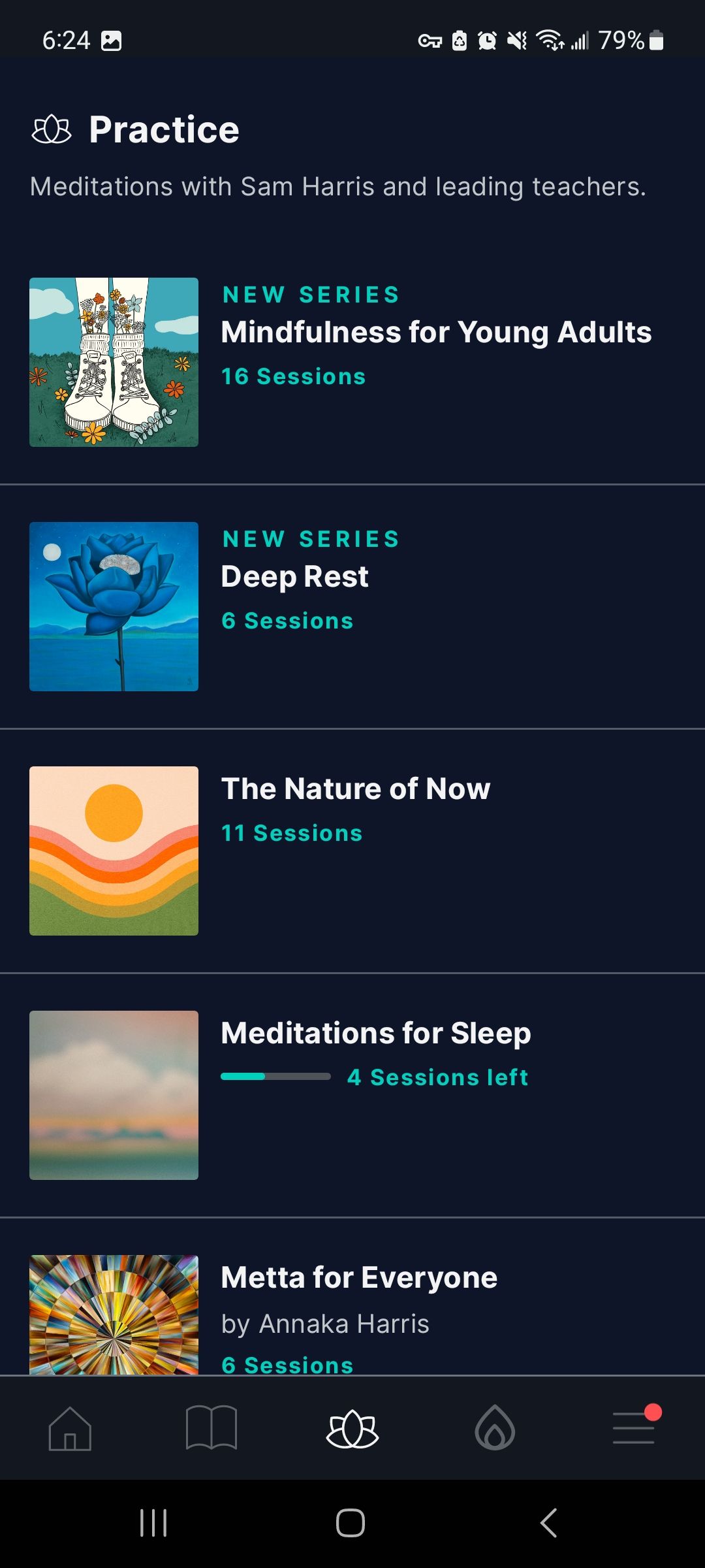 screenshot of practice section of waking up app