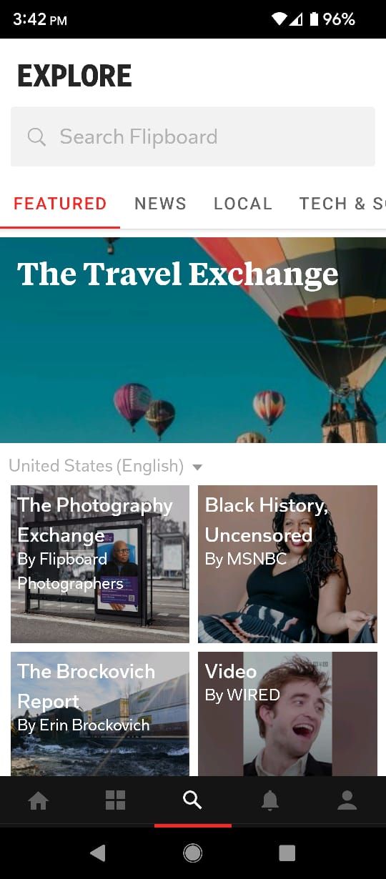 Search and Explore Tab in Flipboard