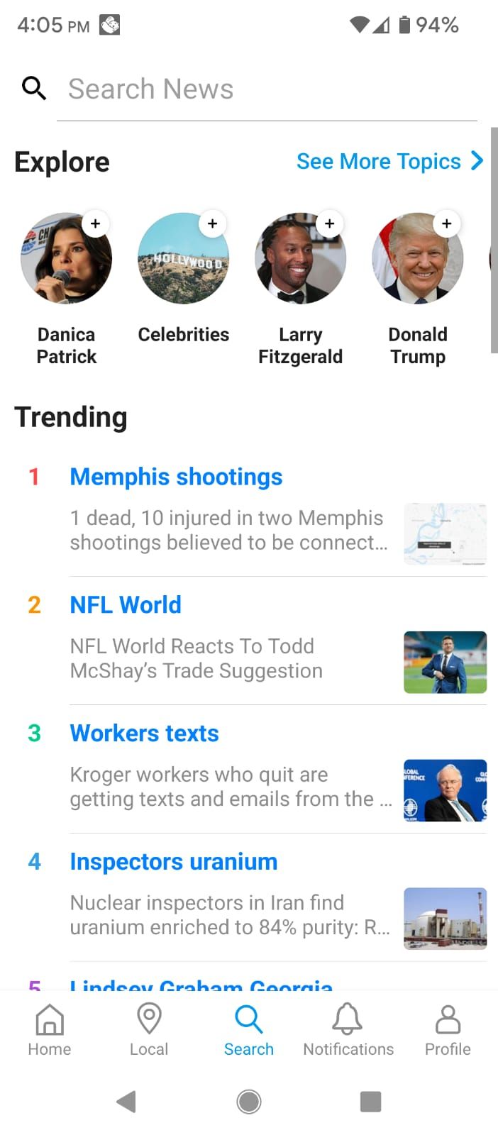 Search and Explore Tab in the SmartNews App