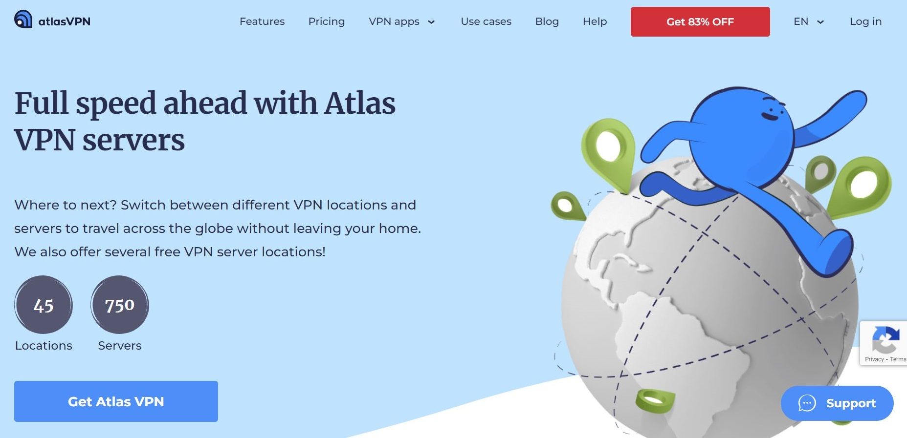 Screenshot of Atlas VPN's server location page