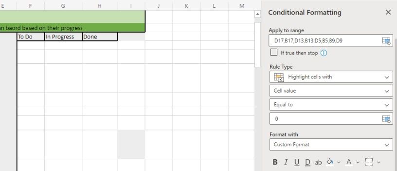 Set font color to white in conditional formatting for cell value equal to zero