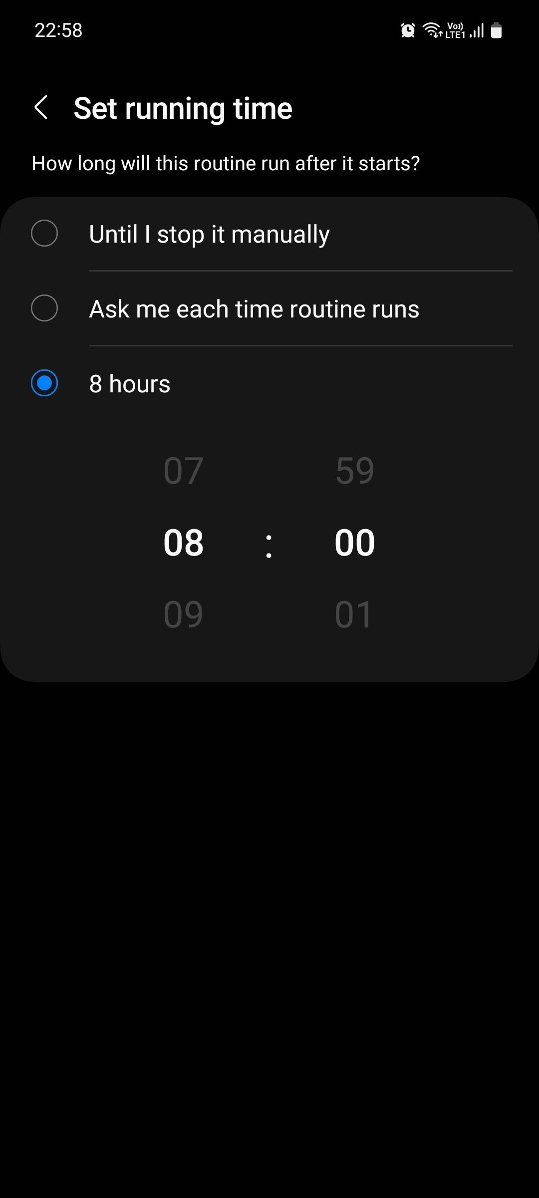 Set running time for a routine on Samsung Modes and Routines