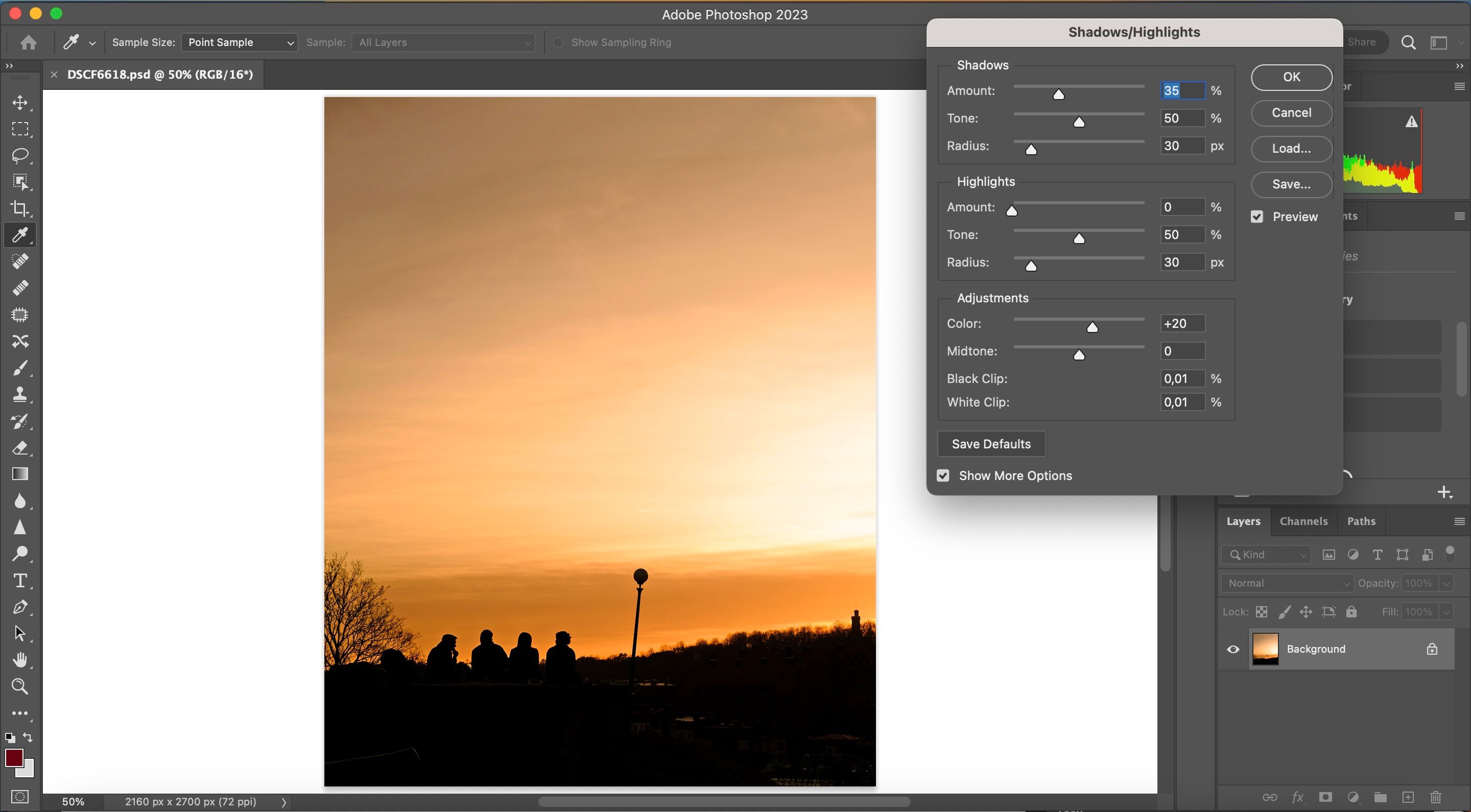 Shadows and Highlights in Photoshop Screenshot