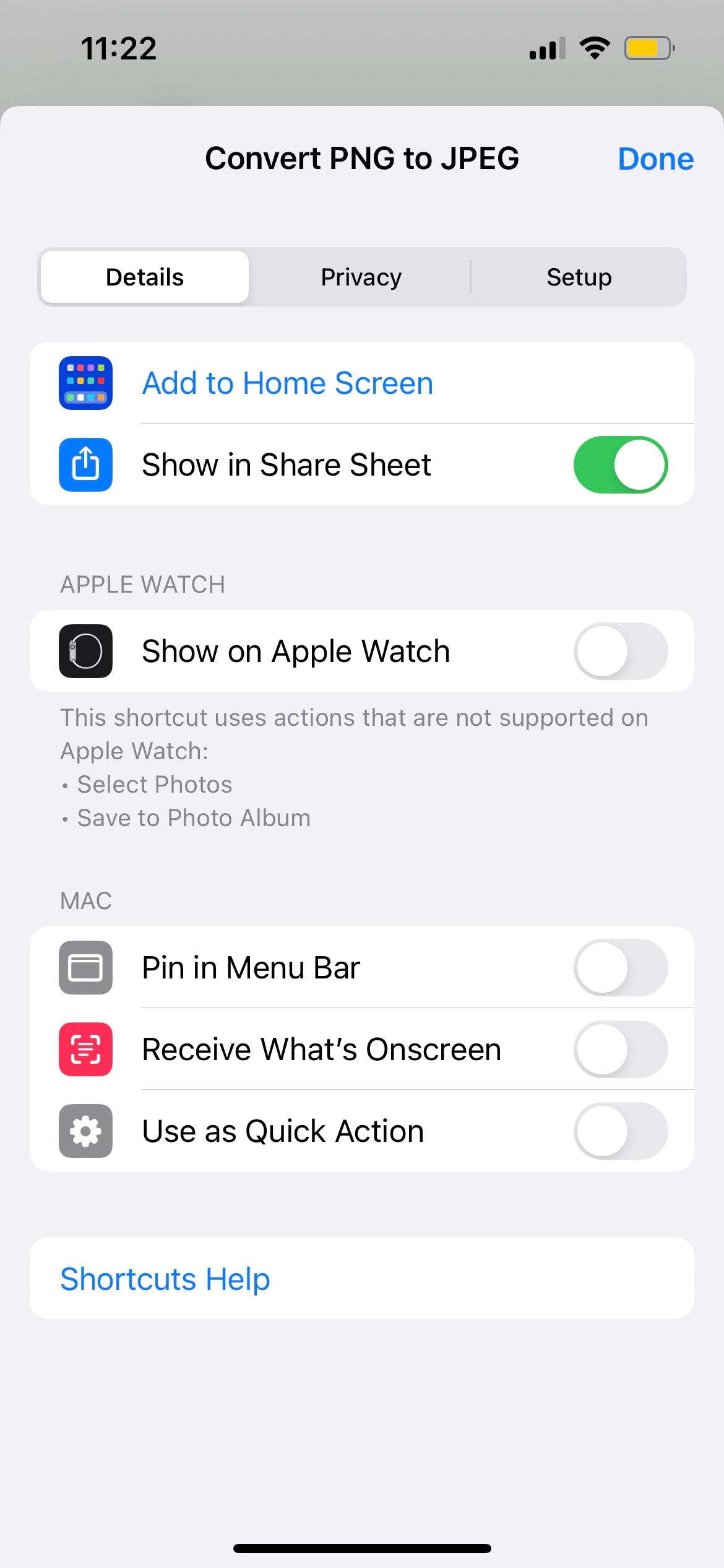 show shortcut in iphone share sheet