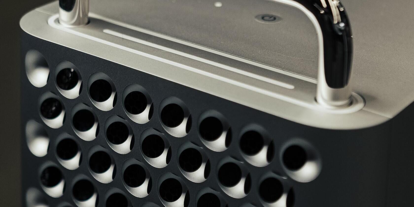 Close up photo of a Mac Pro showing part of the side and part of the top