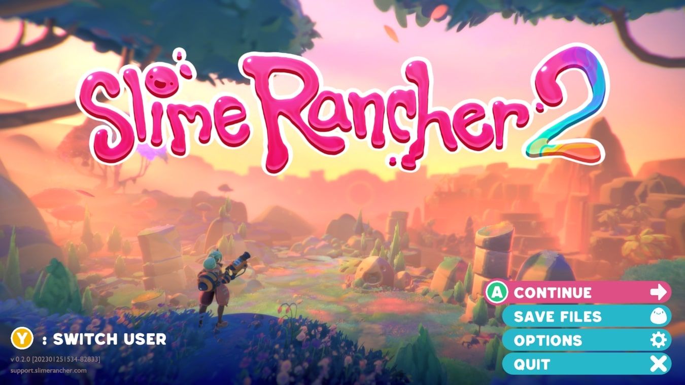 A screenshot of the title screen for Slime Rancher 2 on Xbox Series X 