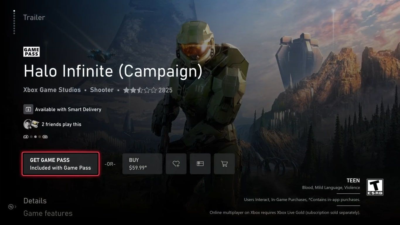 تصویری از لیست فروشگاه Halo Infinite Campaign در Xbox Series S با قابلیت موجود با تحویل هوشمند برجسته شده است