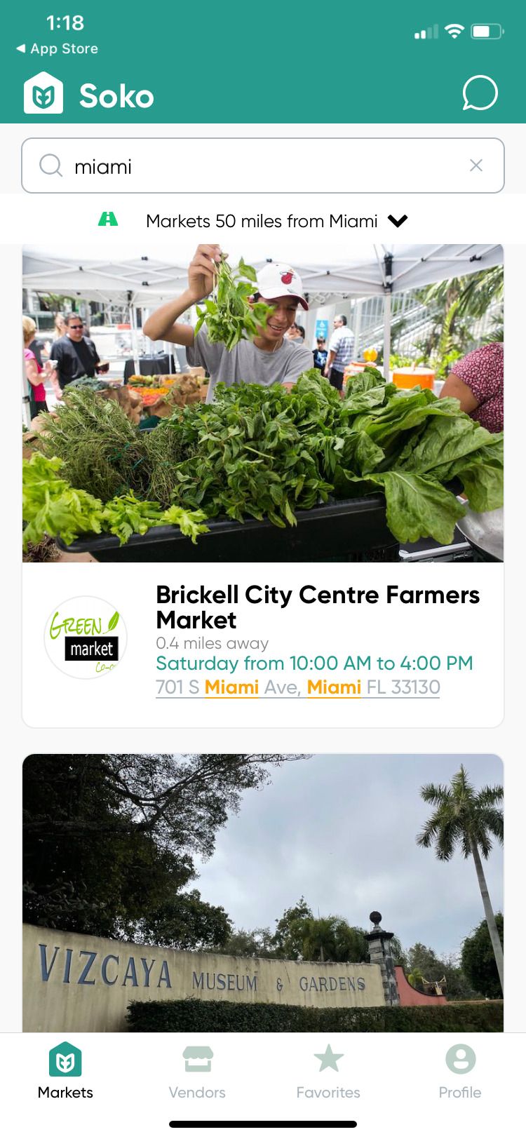Soko Farmers' Market App Markets screen
