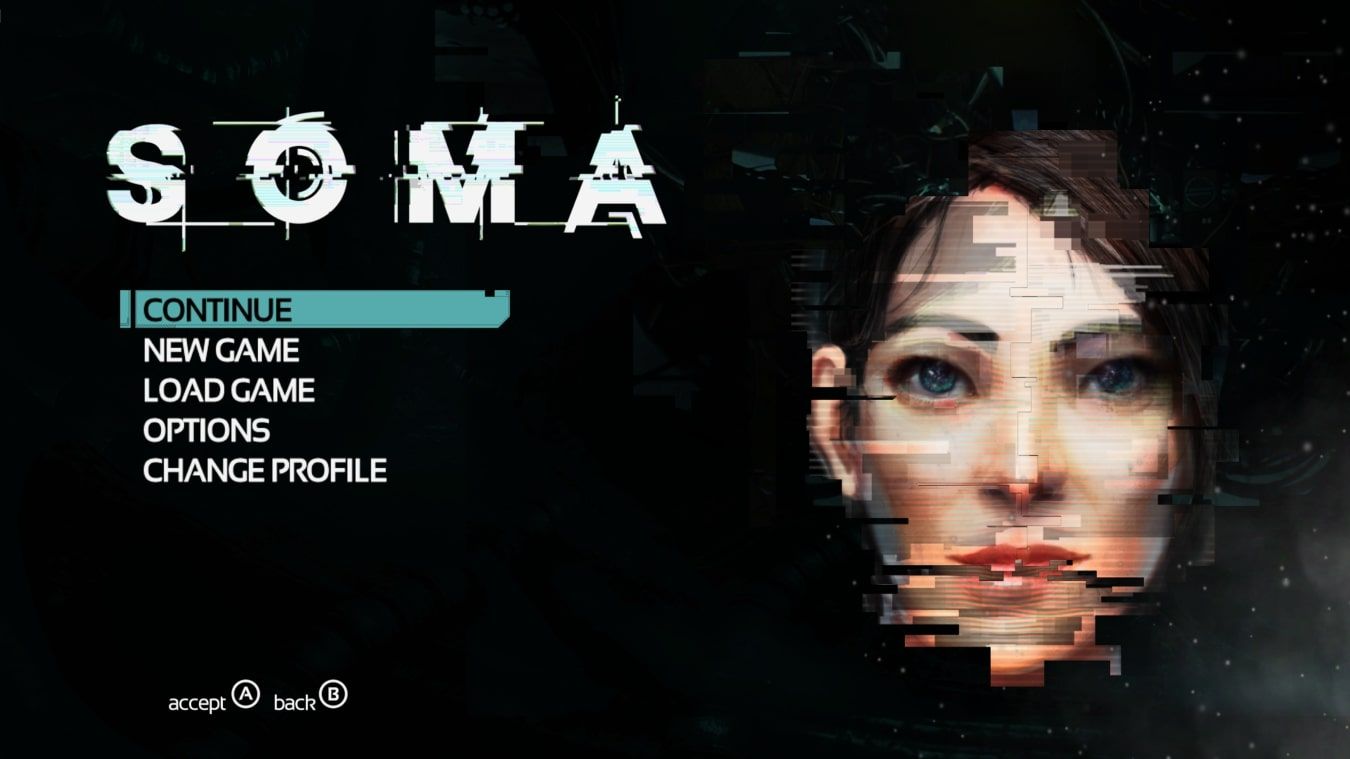 A screenshot of the title screen for Soma on an Xbox Series X 