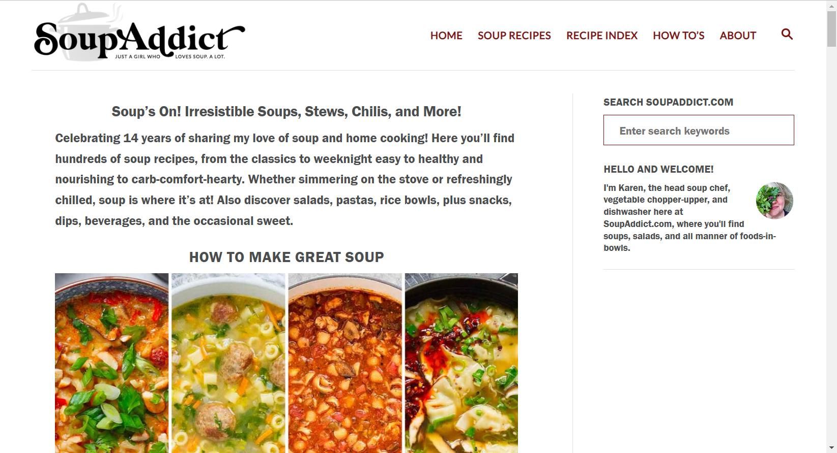 Soup Addict Website Homepage