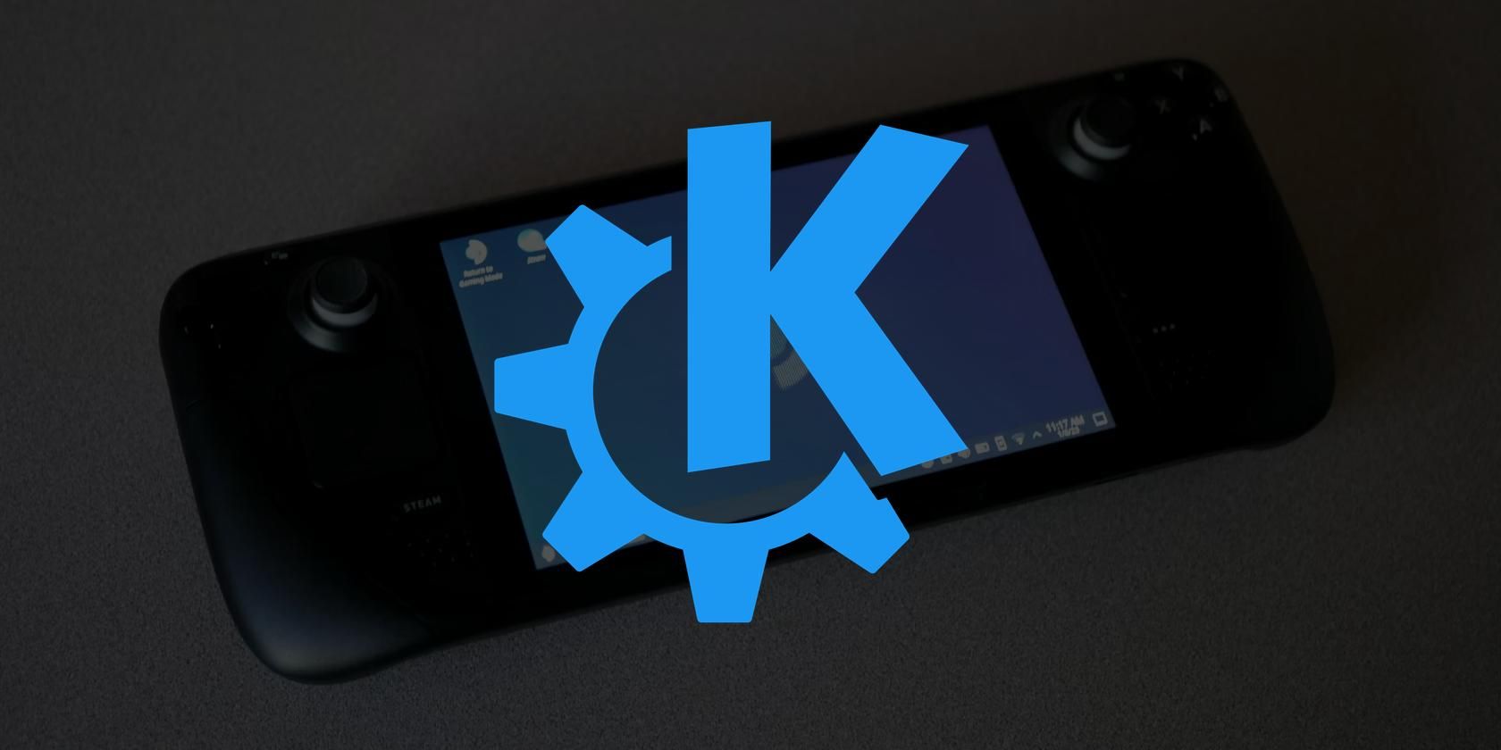 KDE logo on top of a Steam Deck