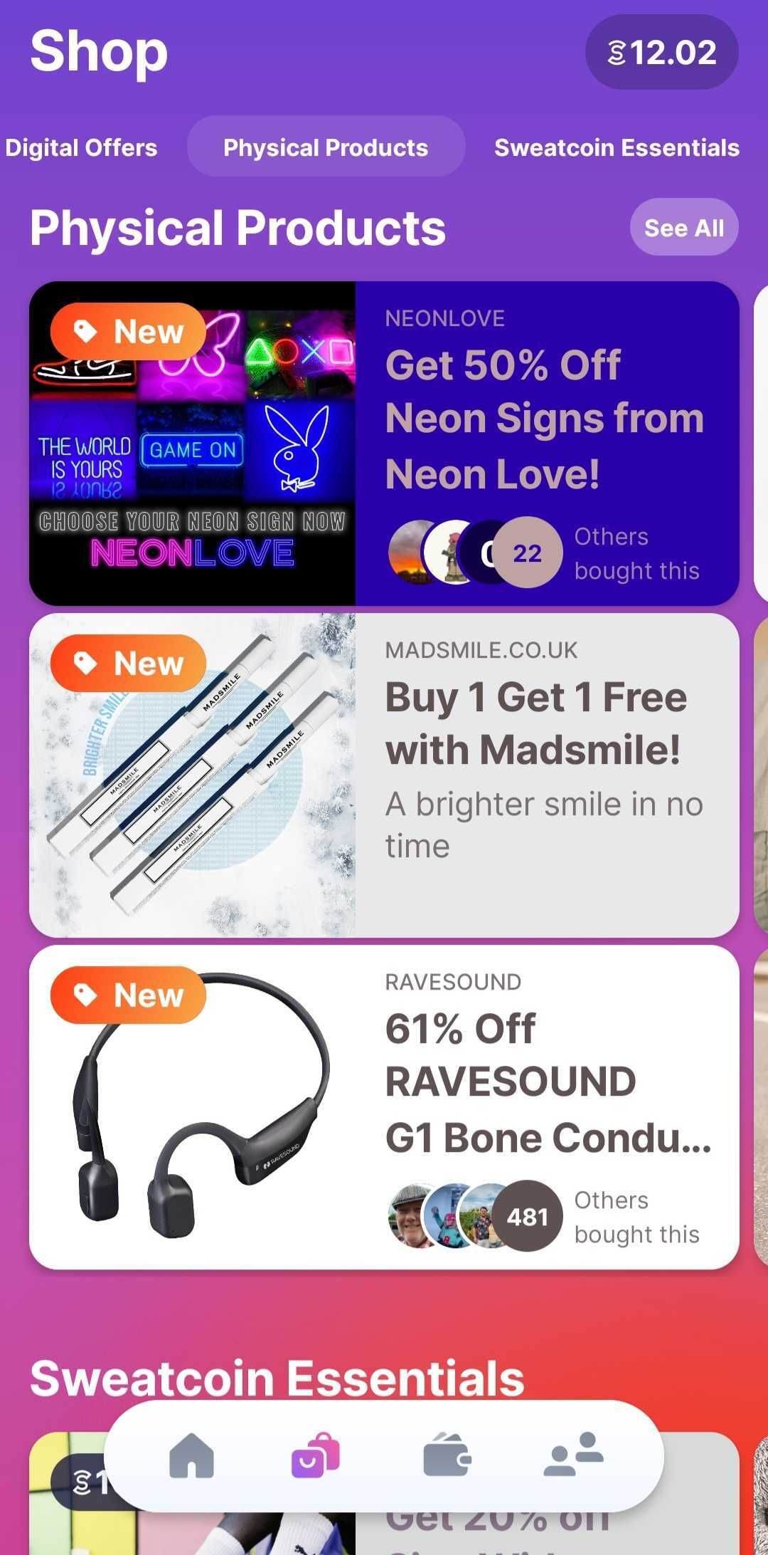 sweatcoin app shop screenshot