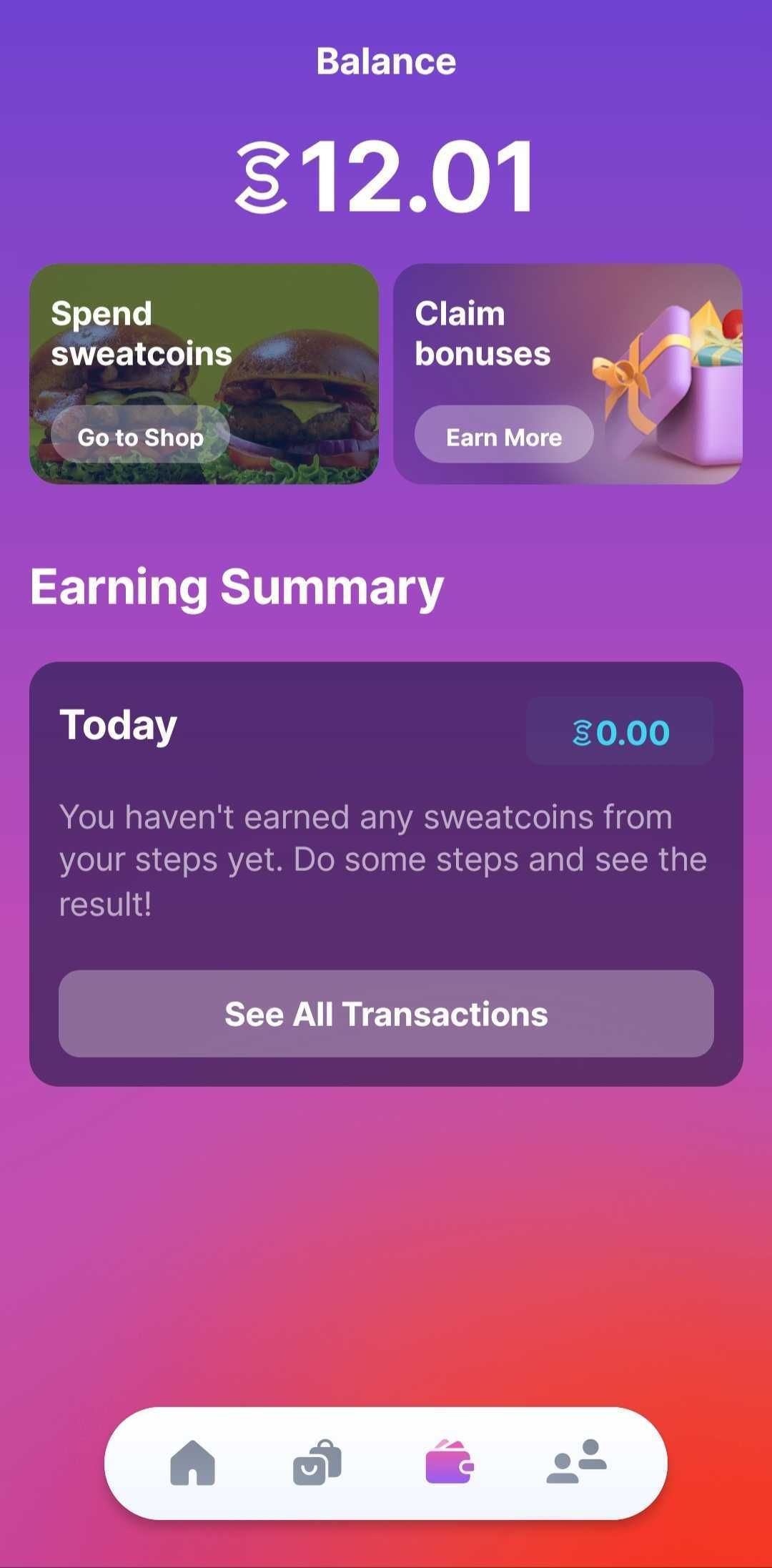 sweatcoin app wallet screenshot