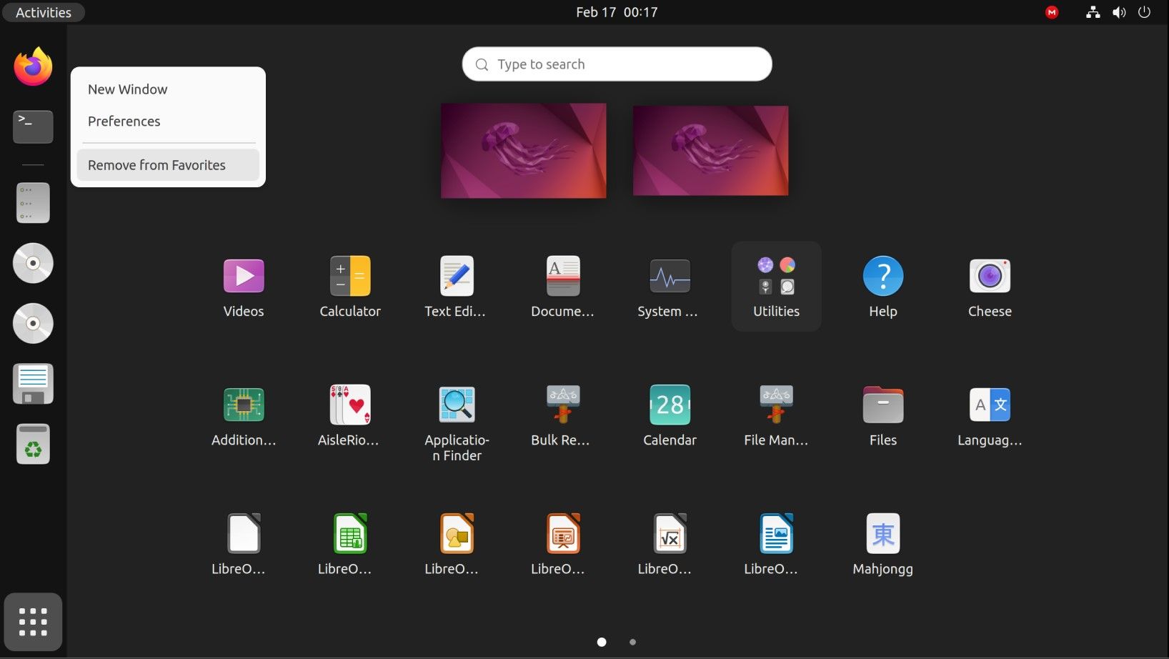 List of shortcuts and icons on Ubuntu
