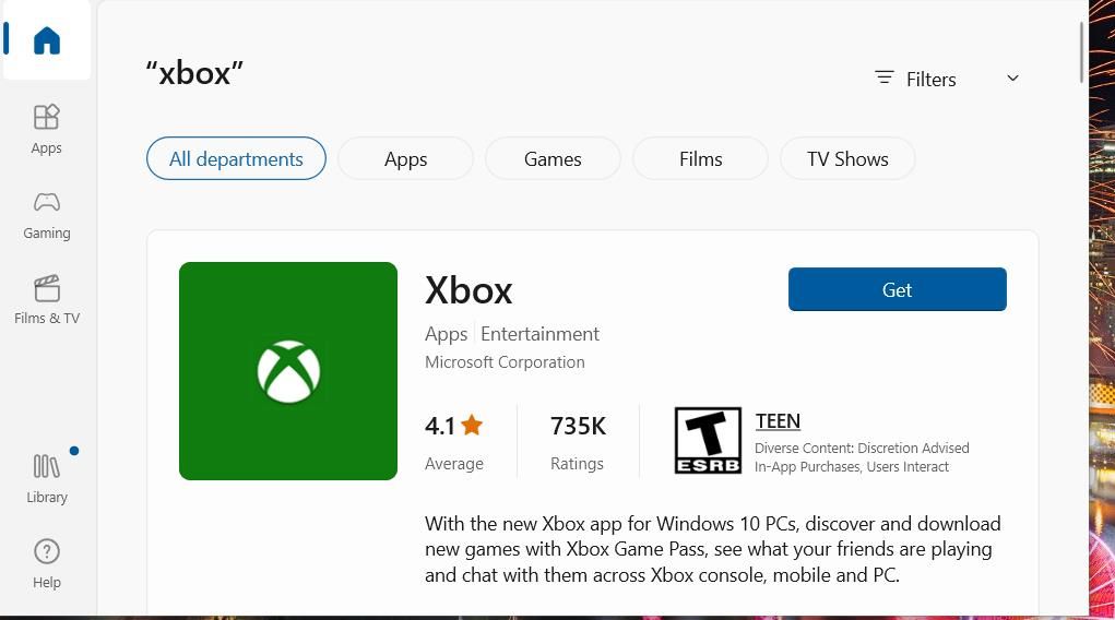 The Get button for the Xbox app 