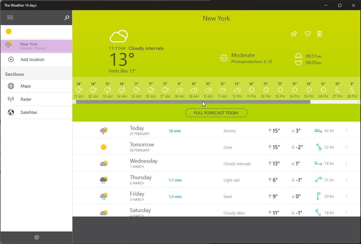 the weather 14 days windows app