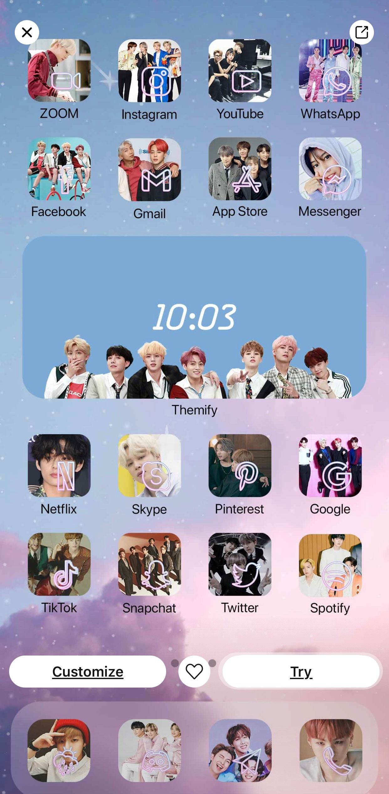 BTS icons and widget for iPhone on Themify