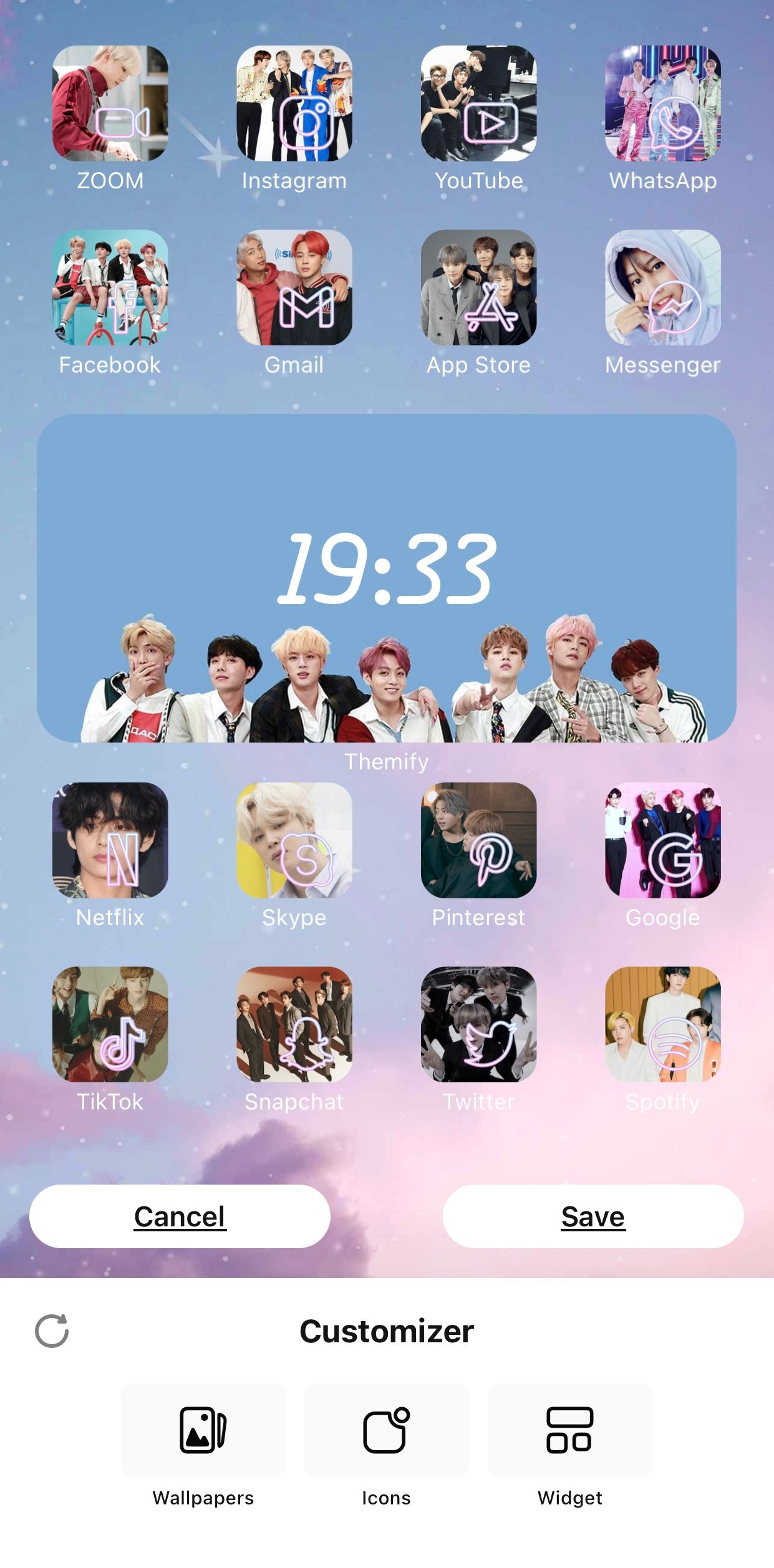 Themify customizer for BTS themed icons and widget
