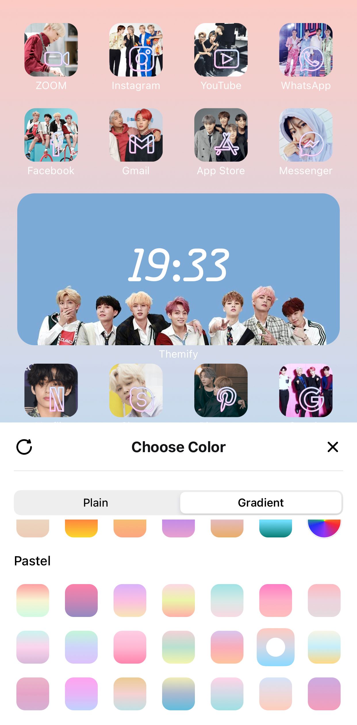 Color swatch gradients for Themify background with BTS icons and widget
