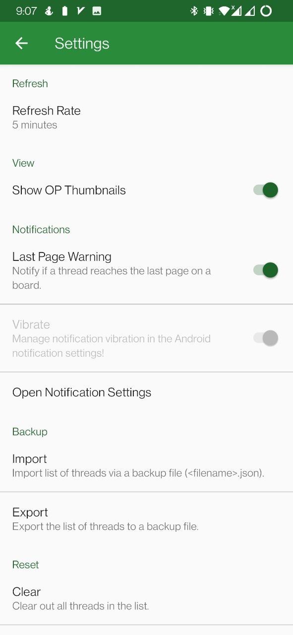 ThreadWatch settings page