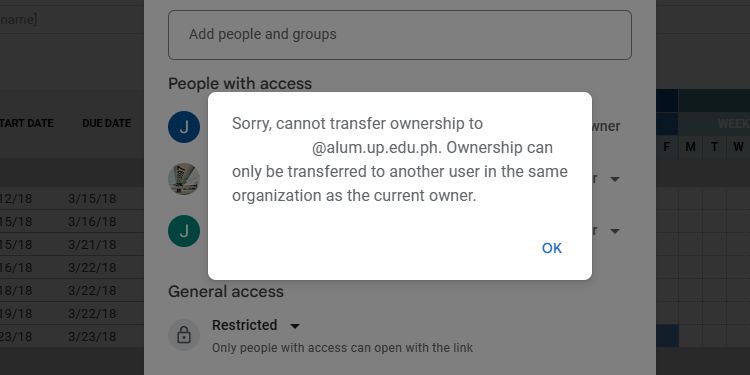 transfer ownership error because of different organization