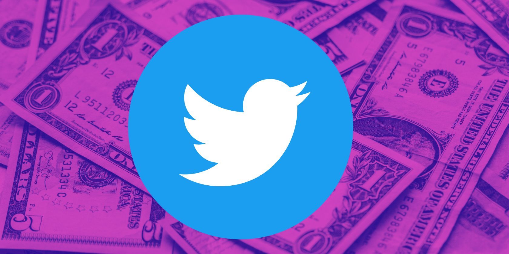 twitter logo with dollar bills in background