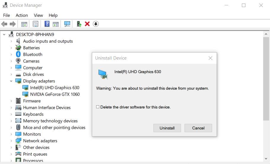 The Delete the driver software for this device checkbox 