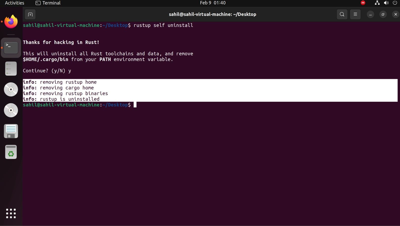 Ubuntu terminal window with code snippets