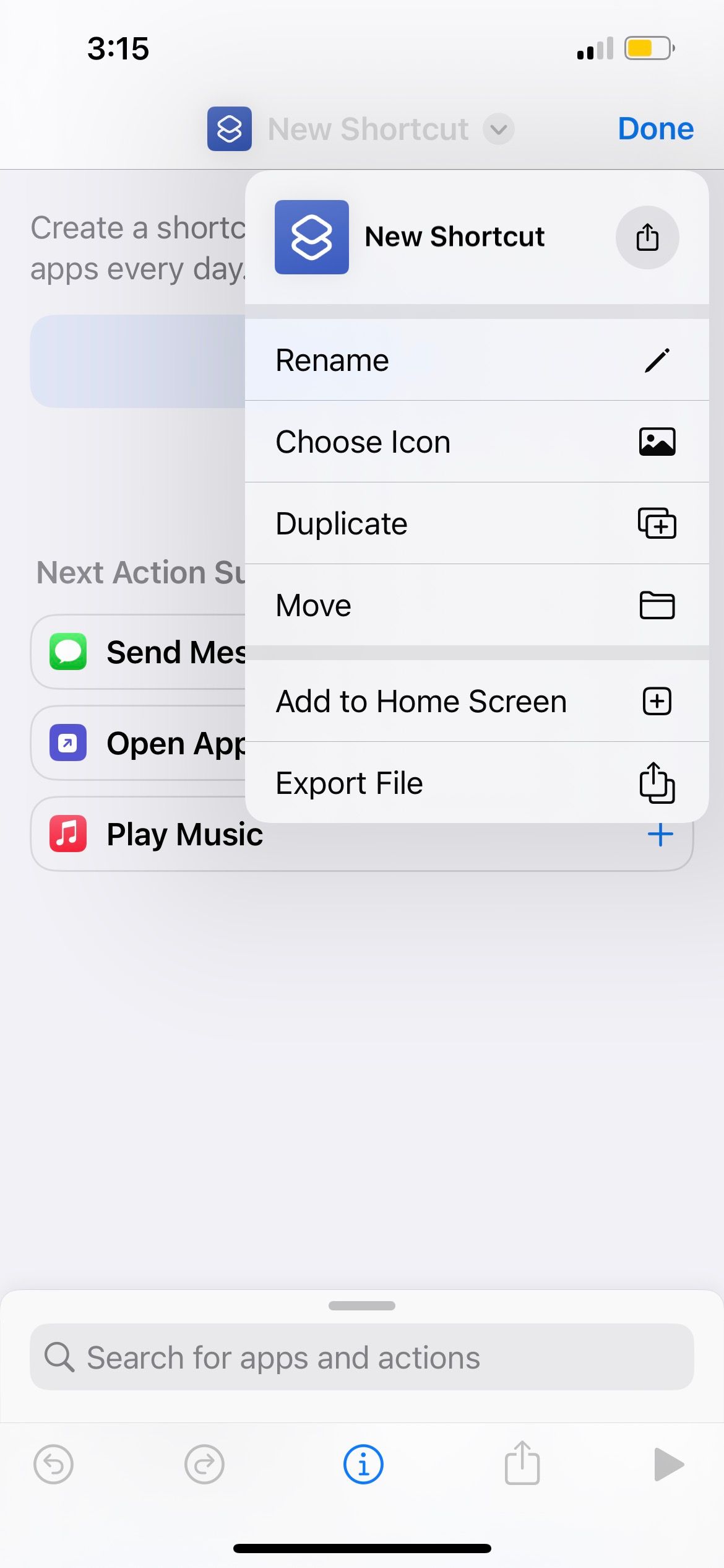 rename shortcut in iphone shortcuts app