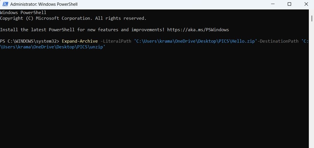 Unzipping file in PowerShell