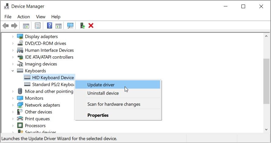 Updating the keyboard drivers on Windows