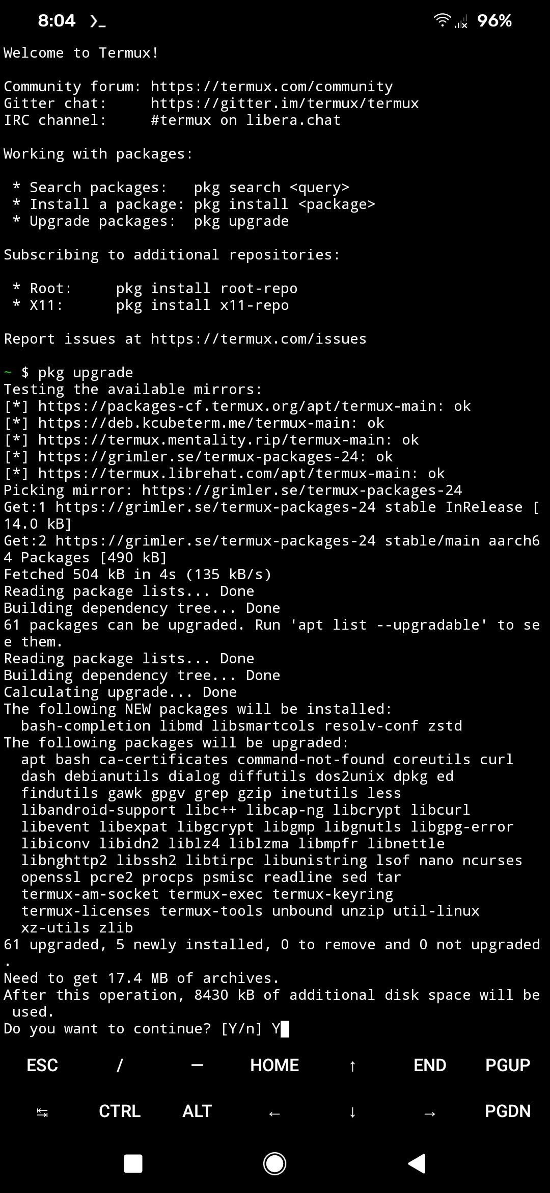 upgrade packages on termux