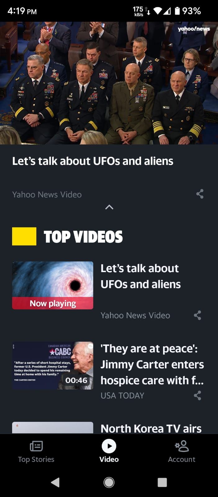 Videos Tab in the Yahoo News App