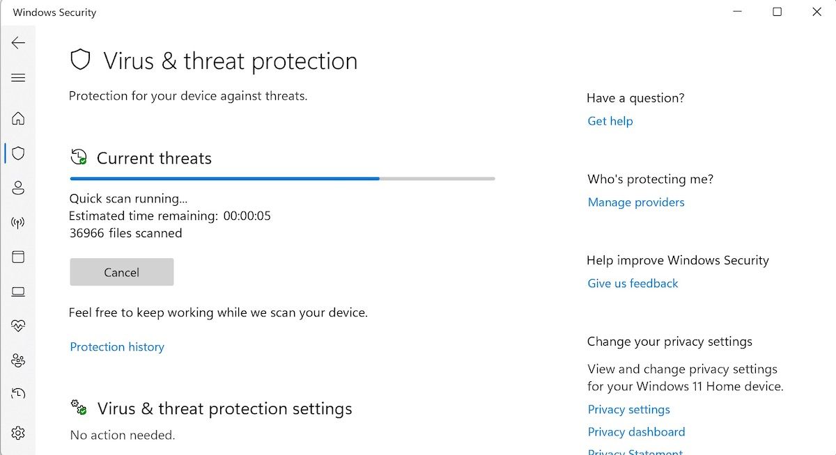virus and threat protection settings